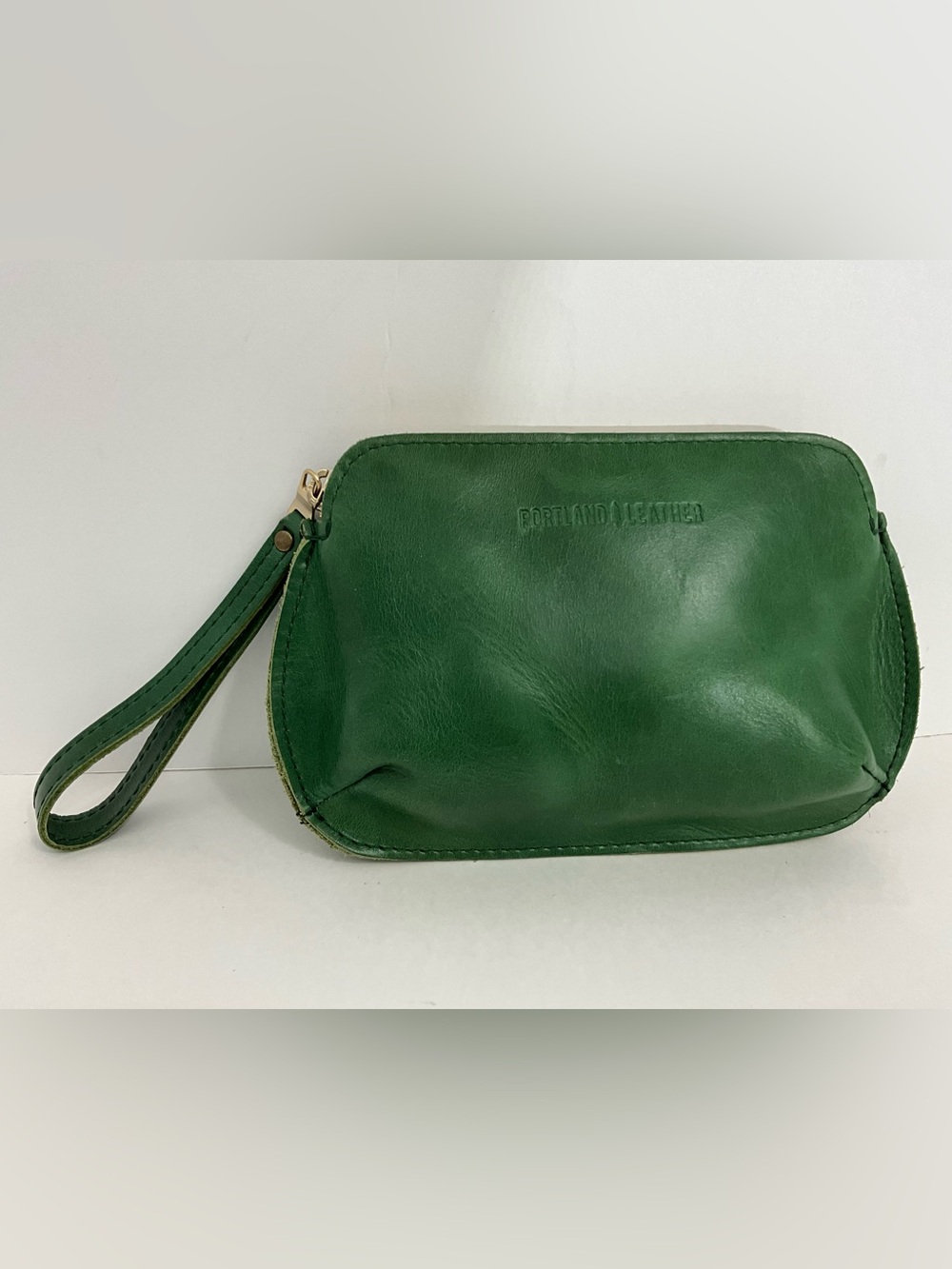 Portland Leather Large Pinch Pouch in Cowboy Mint with Wrist Strap
